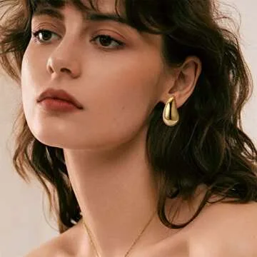 Fekang Teardrop Earrings Chunky Gold Hoop Earrings for Women Trendy Lightweight Earrings Hypoallergenic 18K Real Gold Plated Fashion Jewelry for Women