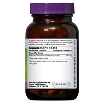 Oregon's Wild Harvest Non-GMO American Ginseng Capsules, 50 Count