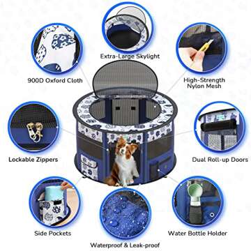 TASDISE Portable Dog Playpen, Upgraded Waterproof Bottom, Durable Mesh, Foldable Pet Playpen Exercise Kennel Tent for Dogs, Cats, Come with Free Carrying Case Great for Indoor Outdoor Travel Use, L