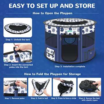 TASDISE Portable Dog Playpen, Upgraded Waterproof Bottom, Durable Mesh, Foldable Pet Playpen Exercise Kennel Tent for Dogs, Cats, Come with Free Carrying Case Great for Indoor Outdoor Travel Use, L