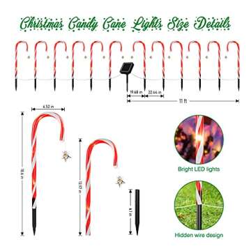 LETMY 12 Pack Outdoor Christmas Decorations, Solar Candy Cane Lights with Stars & 8 Modes, Red and White, Christmas Lights, Perfect for Holiday Celebrations