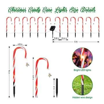 LETMY 12 Pack Outdoor Christmas Decorations, Solar Candy Cane Lights with Stars & 8 Modes, Red and White, Christmas Lights, Perfect for Holiday Celebrations