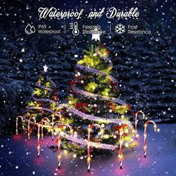 LETMY 12 Pack Outdoor Christmas Decorations, Solar Candy Cane Lights with Stars & 8 Modes, Red and White, Christmas Lights, Perfect for Holiday Celebrations