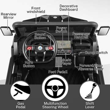 Hikole 24V Ride On Dump Truck with Electric Dump Bed, 4WD 6X6 2 Seater Ride On Truck Car with Remote Control, Shovel, Music Player,Electric Ride On UTV for Kids Boys Girls 3-8,Black