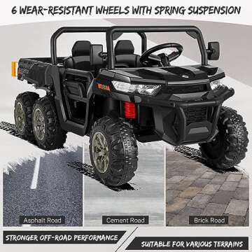 Hikole 24V Ride On Dump Truck with Electric Dump Bed, 4WD 6X6 2 Seater Ride On Truck Car with Remote Control, Shovel, Music Player,Electric Ride On UTV for Kids Boys Girls 3-8,Black