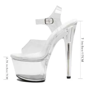 WUXIN H&P 7 inch Clear Platform Heels Ankle-Strap Sexy For Women's,7 Inch Pole Dance High Heel Platform,Exotic Clear Platform Pole Dancer Heels Shoes Stiletto 6 8 inch US 7