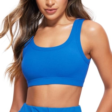 CRZ YOGA Ribbed Sports Bra for Women - Comfort and Style in Sparkle Blue