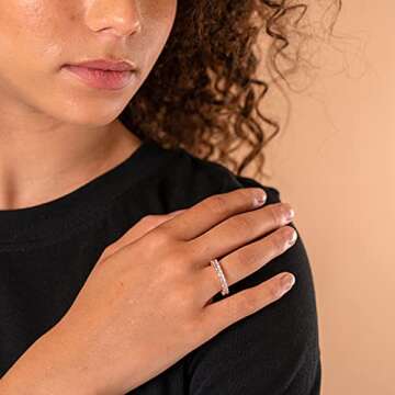 PAVOI 14K Yellow Gold Plated Princess Cut Cubic Zirconia Love Ring - 3mm Stackable Bands for Women -...