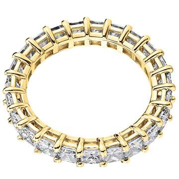 PAVOI 14K Yellow Gold Plated Princess Cut Cubic Zirconia Love Ring - 3mm Stackable Bands for Women - Gold Eternity Rings for Women, Size 7