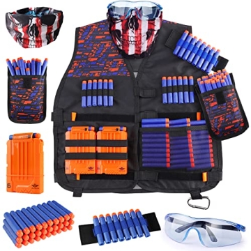 UWANTME Kids Tactical Vest Kit for Nerf Guns Elite Series with Refill Darts,Tactical Mask Wrist Band...