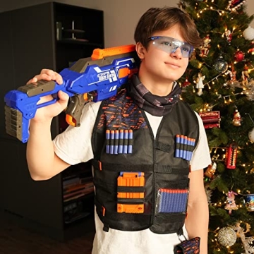 UWANTME Kids Tactical Vest Kit for Nerf Guns Elite Series with Refill Darts,Tactical Mask Wrist Band,Protective Glasses,Toys for 7 8 9 10 12 Year Old, Orange