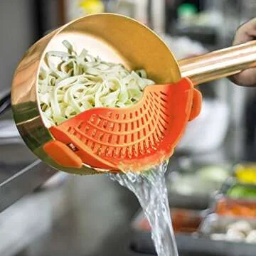 Clip On Strainer Silicone for all Pots and Pans, AUOON Pasta Strainer Clip on Food Strainer for Meat Vegetables Fruit Silicone Kitchen Colander
