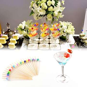 Colored Pearls Bamboo Cocktail Skewers, Bamboo Cocktail Picks, Cocktail Toothpicks for Appetizer and Drinks, Fancy Cute Garnish Decorative Sticks for Party, Bar, Fruit, Sandwich. 4.7 Inch, 100 Counts
