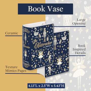 Steel Mill & Co Original Small Book-Shaped Decorative Vase, Ceramic Vases for Home Decor, Cute Christmas Bookshelf Decor, Unique Vase for Book Lovers, Nutcracker