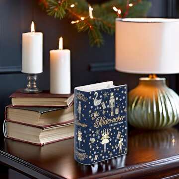 Steel Mill & Co Original Small Book-Shaped Decorative Vase, Ceramic Vases for Home Decor, Cute Christmas Bookshelf Decor, Unique Vase for Book Lovers, Nutcracker