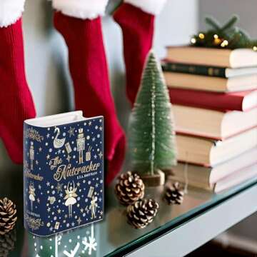 Steel Mill & Co Original Small Book-Shaped Decorative Vase, Ceramic Vases for Home Decor, Cute Christmas Bookshelf Decor, Unique Vase for Book Lovers, Nutcracker