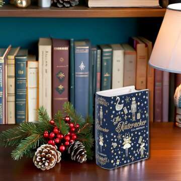 Steel Mill & Co Original Small Book-Shaped Decorative Vase, Ceramic Vases for Home Decor, Cute Christmas Bookshelf Decor, Unique Vase for Book Lovers, Nutcracker