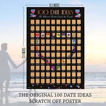 Me Time Joy The Original 100 Date Ideas Scratch Off Poster - Couples Gift - Date Night Bucket List for Couples Adventure Challenge Engagement Anniversary Valentine's Gift, Scratch-Off Tool Included