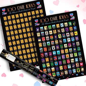 Me Time Joy The Original 100 Date Ideas Scratch Off Poster - Couples Gift - Date Night Bucket List for Couples Adventure Challenge Engagement Anniversary Valentine's Gift, Scratch-Off Tool Included