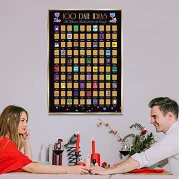 Me Time Joy The Original 100 Date Ideas Scratch Off Poster - Couples Gift - Date Night Bucket List for Couples Adventure Challenge Engagement Anniversary Valentine's Gift, Scratch-Off Tool Included