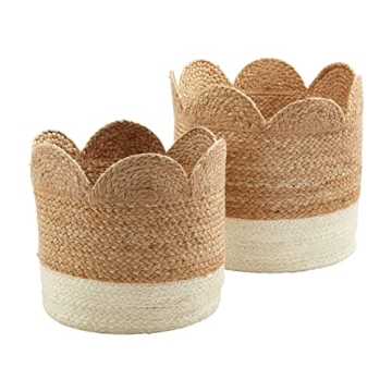 Mud Pie Scalloped Edge Jute Basket Set for Home Storage