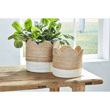 Mud Pie Scalloped Edge Jute Basket Set for Home Storage