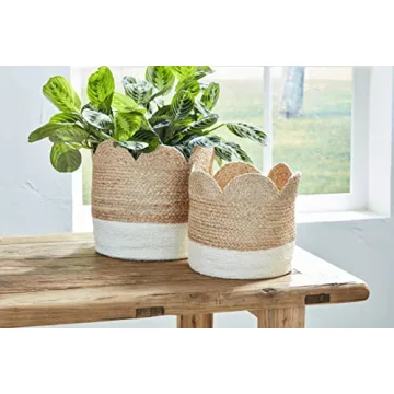 Mud Pie Scalloped Edge Jute Basket Set for Home Storage