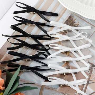 Tihebax Mini Hair Bows and Clips Set - 12Pcs Bowknot Hair Accessories for Women and Girls (black white)