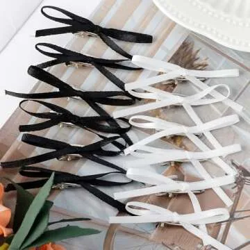 Tihebax Mini Hair Bows and Clips Set - 12Pcs Bowknot Hair Accessories for Women and Girls (black white)
