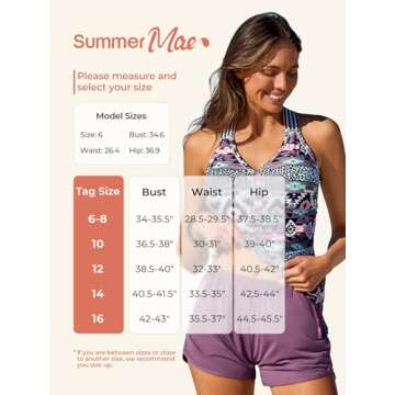 Summer Mae Modest Tankini Swimsuits for Women 2025 Two Piece Bathing Suits with Sporty Pockets Boy Shorts for Tummy Control Paisley Petals Size 10