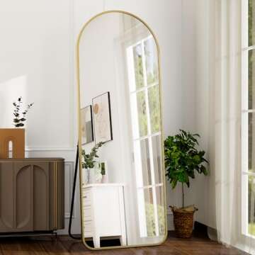 GLSLAND-21 x64 Full Length Floor Mount Mirror-Aluminum Alloy Frame-Arch Mirror Full Length HD-Full Body Mirror-for Bedroom or Living Room, Gold