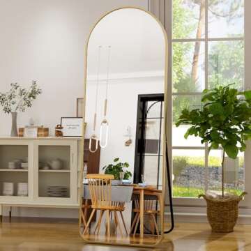GLSLAND-21 x64 Full Length Floor Mount Mirror-Aluminum Alloy Frame-Arch Mirror Full Length HD-Full Body Mirror-for Bedroom or Living Room, Gold