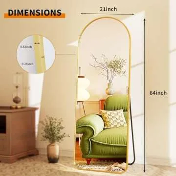 GLSLAND-21 x64 Full Length Floor Mount Mirror-Aluminum Alloy Frame-Arch Mirror Full Length HD-Full Body Mirror-for Bedroom or Living Room, Gold
