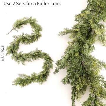 MISSPIN 9FT Artificial Cedar Garlands, Real Touch Winter Pine Garland, Green Artificial Greenery Gar...