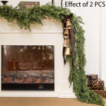 MISSPIN 9FT Artificial Cedar Garlands, Real Touch Winter Pine Garland, Green Artificial Greenery Garland for Table, Mantle, Wall, Indoor, Outdoor Christmas Decorations