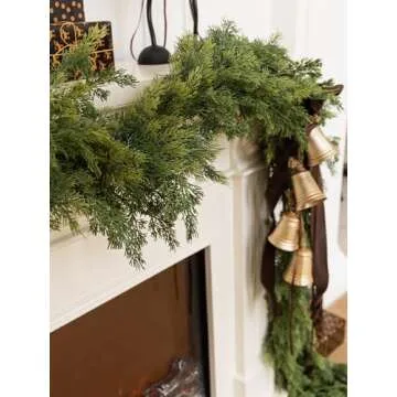 MISSPIN 9FT Artificial Cedar Garlands, Real Touch Winter Pine Garland, Green Artificial Greenery Garland for Table, Mantle, Wall, Indoor, Outdoor Christmas Decorations