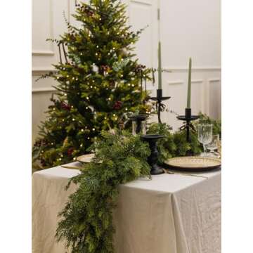 MISSPIN 9FT Artificial Cedar Garlands, Real Touch Winter Pine Garland, Green Artificial Greenery Garland for Table, Mantle, Wall, Indoor, Outdoor Christmas Decorations
