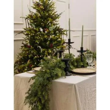 MISSPIN 9FT Artificial Cedar Garlands, Real Touch Winter Pine Garland, Green Artificial Greenery Garland for Table, Mantle, Wall, Indoor, Outdoor Christmas Decorations