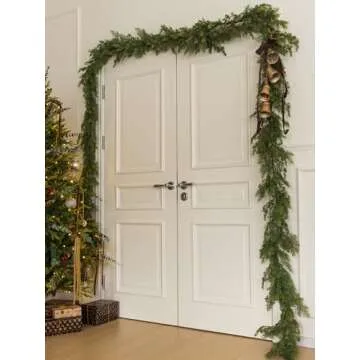 MISSPIN 9FT Artificial Cedar Garlands, Real Touch Winter Pine Garland, Green Artificial Greenery Garland for Table, Mantle, Wall, Indoor, Outdoor Christmas Decorations