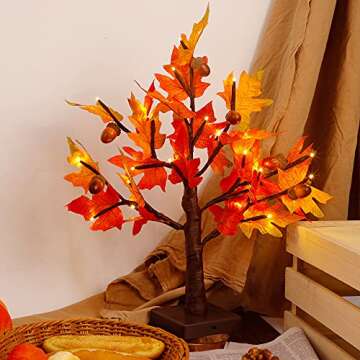 LJLNION 18 Inch Artificial Maple Tree with LED Lights