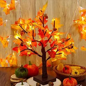 LJLNION 18 Inch Artificial Maple Tree with LED Lights