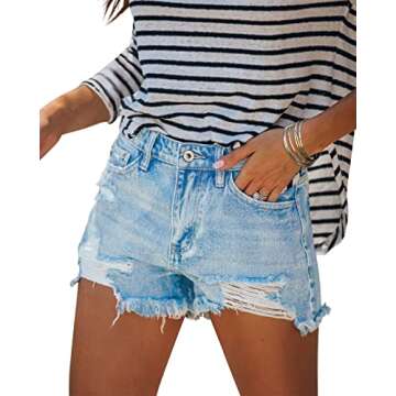 HOCAIES Women's Juniors Jean Shorts Frayed Raw Hem Ripped Denim Shorts for Women (6, New Denim-06)