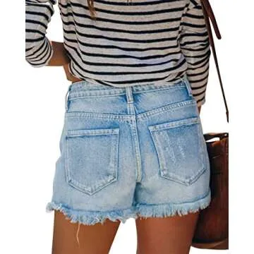HOCAIES Women's Juniors Jean Shorts Frayed Raw Hem Ripped Denim Shorts for Women (6, New Denim-06)