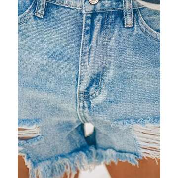 HOCAIES Women's Juniors Jean Shorts Frayed Raw Hem Ripped Denim Shorts for Women (6, New Denim-06)