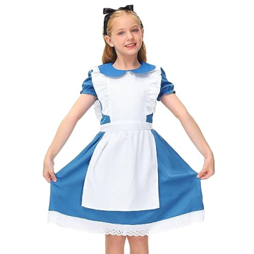 BesserBay Halloween Alice Costume - Blue Dress with Apron for Girls 9-10 Years