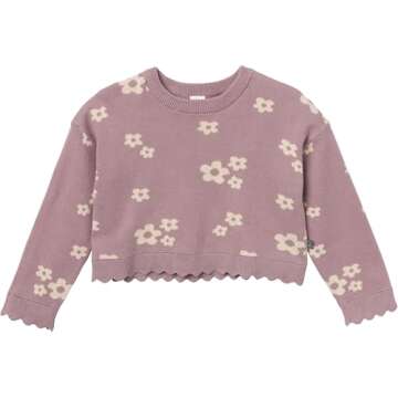 Modern Moments by Gerber Toddler Girls' Jacquard 2-Piece Sweater Set, Medium Lilac Cluster Jacquard,...