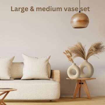 RyddeligHome Large White Vase for Pampas Grass Dried Flowers, Modern Boho Nordic Vase, Minimalist va...