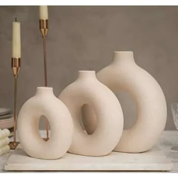 RyddeligHome Large White Vase for Pampas Grass Dried Flowers, Modern Boho Nordic Vase, Minimalist vase, Round Flower Vase with Hole, Modern Room Decor Bedroom Living Room Table, Matte 9" Tall