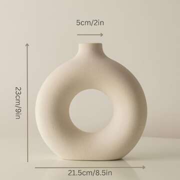 RyddeligHome Large White Vase for Pampas Grass Dried Flowers, Modern Boho Nordic Vase, Minimalist vase, Round Flower Vase with Hole, Modern Room Decor Bedroom Living Room Table, Matte 9" Tall