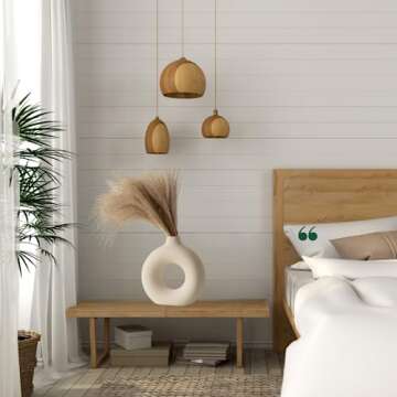 RyddeligHome Large White Vase for Pampas Grass Dried Flowers, Modern Boho Nordic Vase, Minimalist vase, Round Flower Vase with Hole, Modern Room Decor Bedroom Living Room Table, Matte 9" Tall